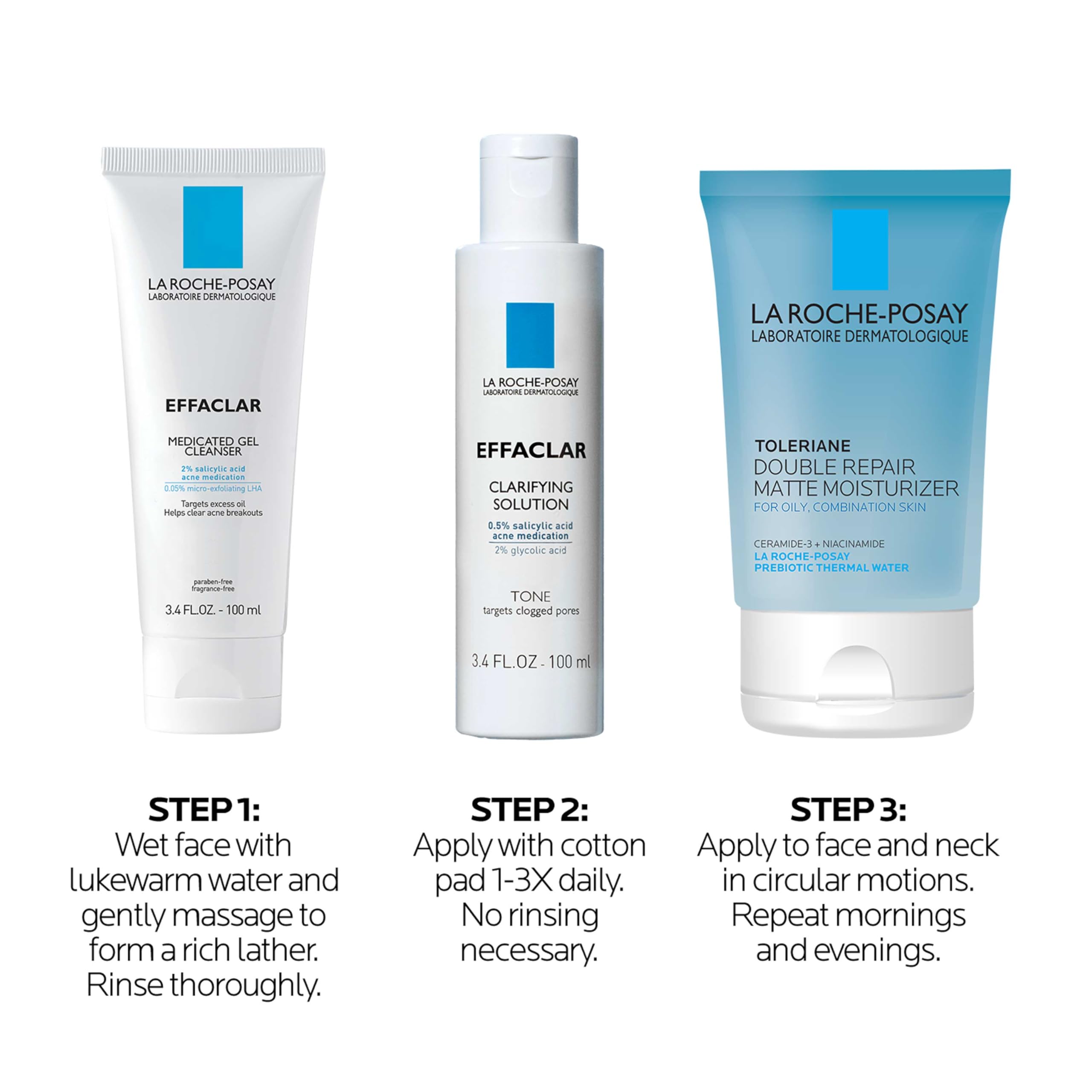 La Roche-Posay Effaclar toner application on cotton pad.