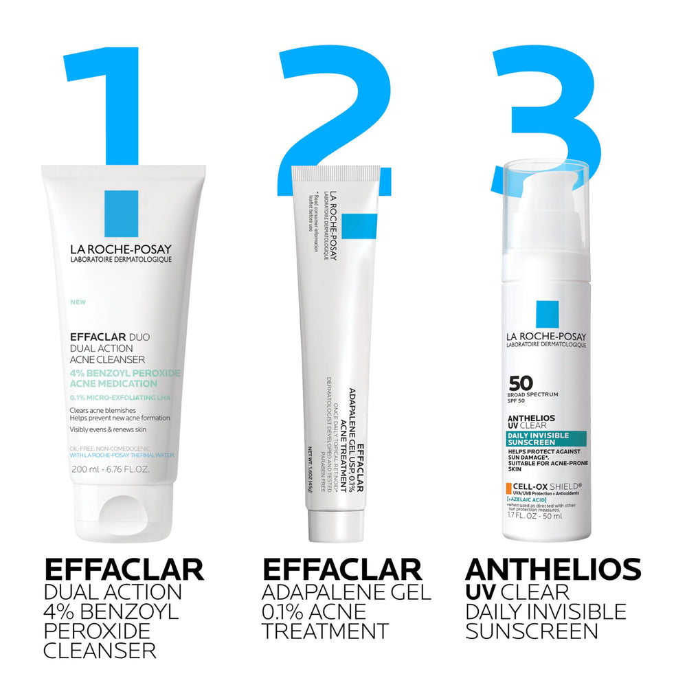 La Roche-Posay Effaclar Dual wash in hand demonstrates application for oily skin.