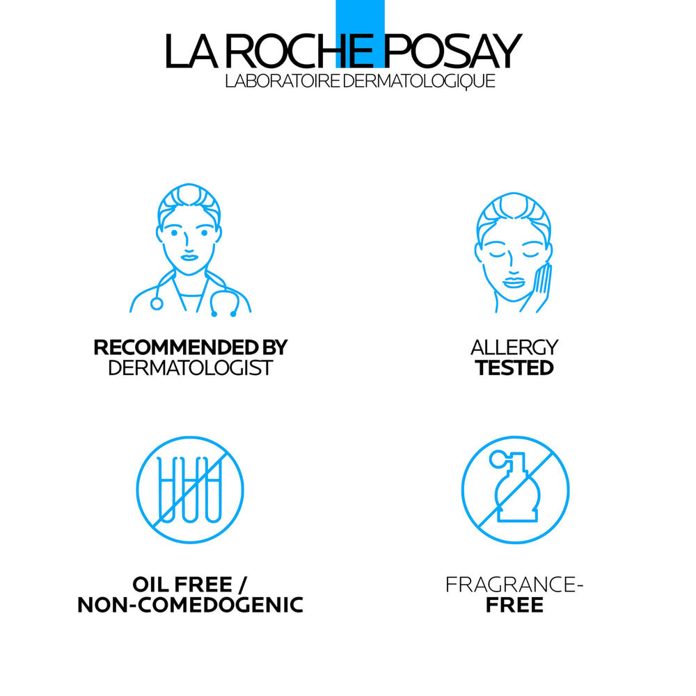 La Roche-Posay Effaclar Dual packaging shown, signaling dermatologist-tested acne care.