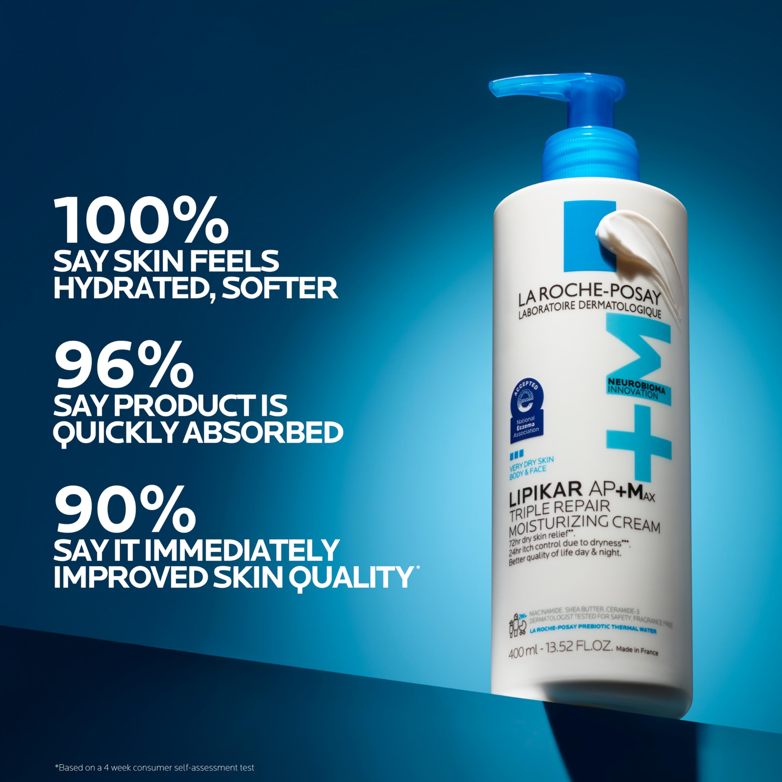 Dermatologist-tested seal with baby-safe usage imagery.