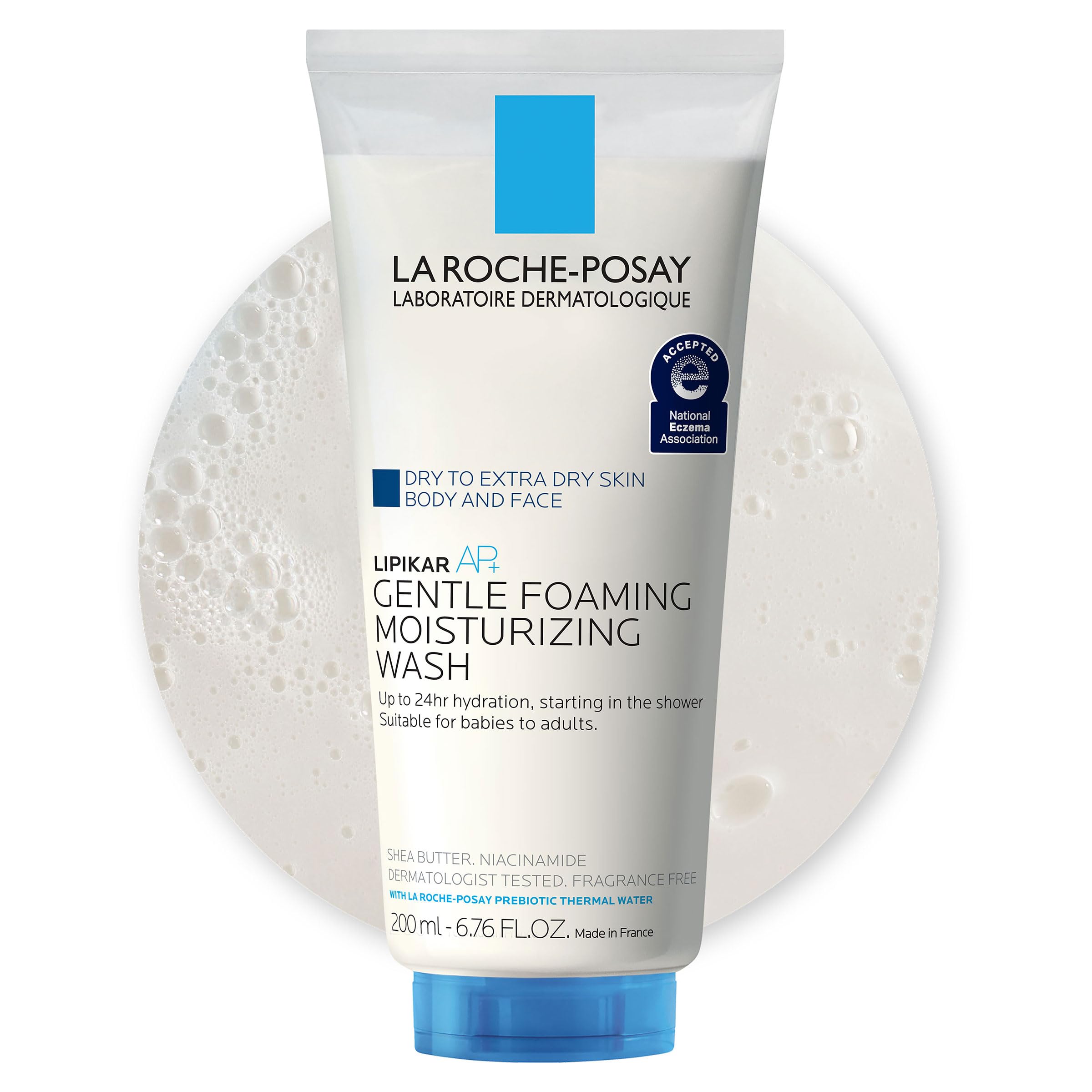 La Roche-Posay Lipikar AP+ foaming wash pump for daily gentle cleansing.