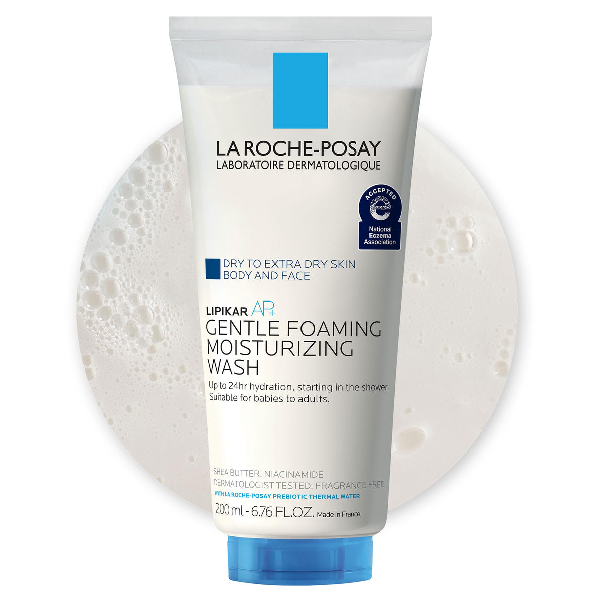 La Roche-Posay Lipikar AP+ foaming wash pump for daily gentle cleansing.