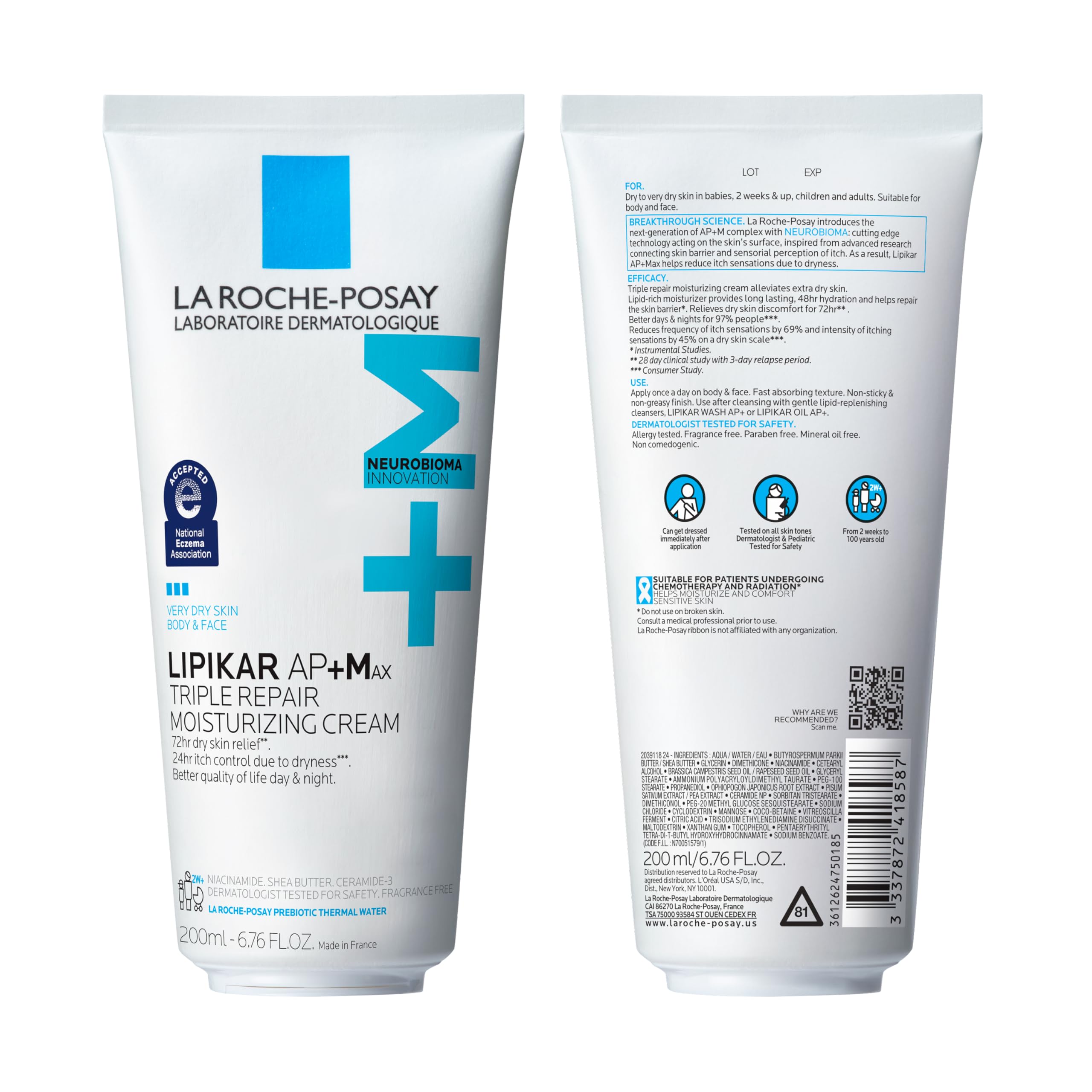 Lipikar AP+MAX baby-safe badge indicating suitability from two weeks old.