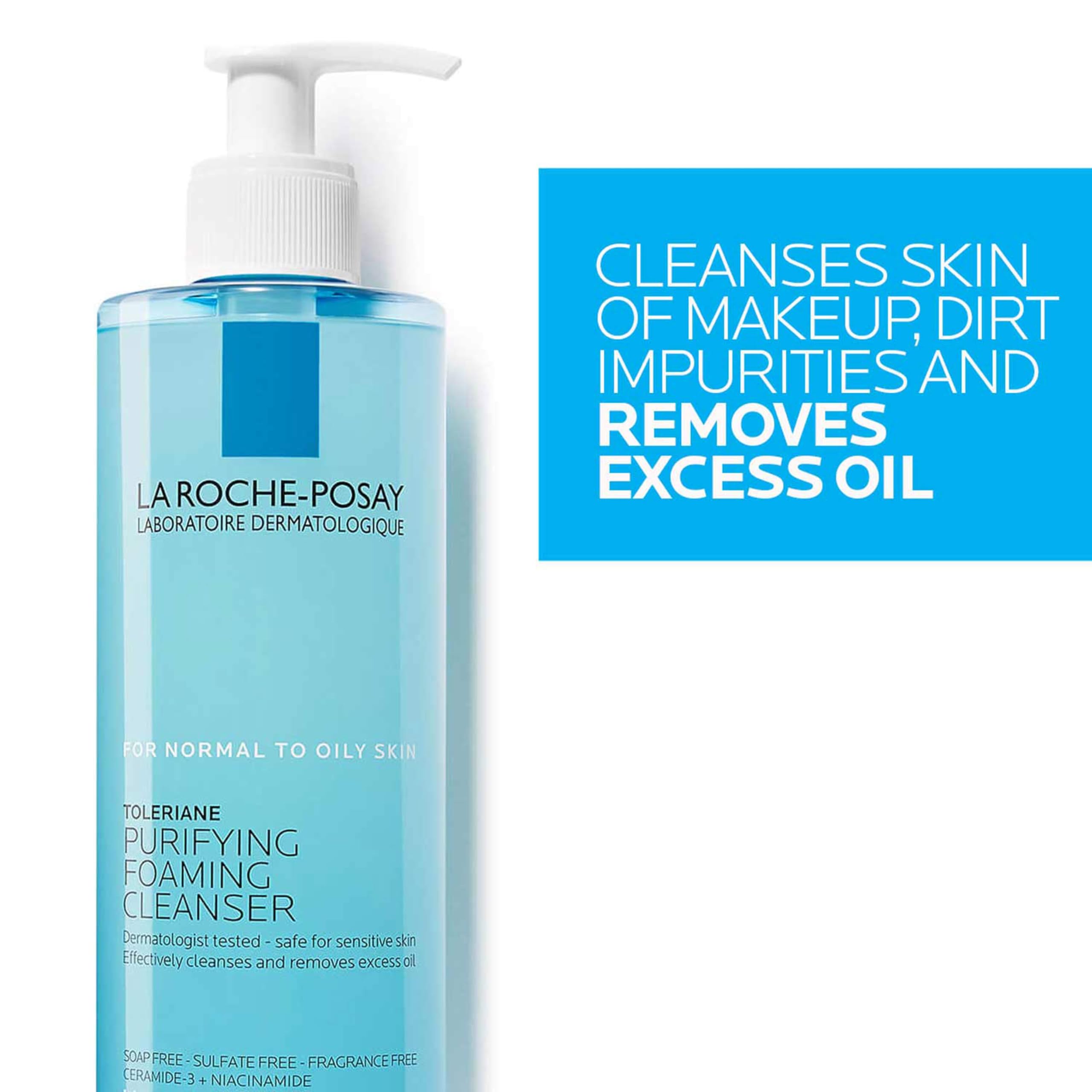 Non-comedogenic badge on La Roche-Posay packaging for sensitive/oily skin