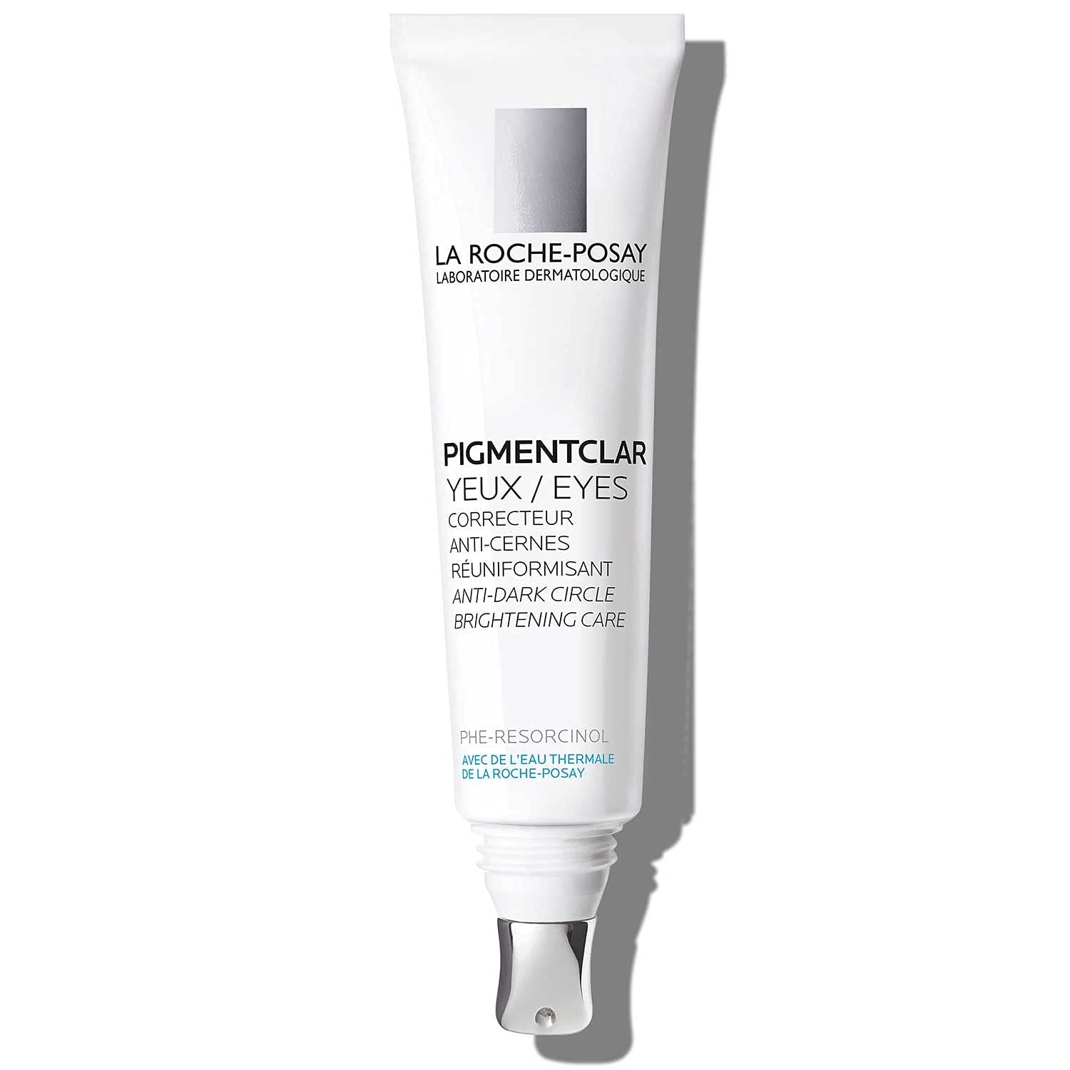 La Roche-Posay Pigmentclar Eye Cream bottle close-up highlighting brightening formula for the under-eye area.