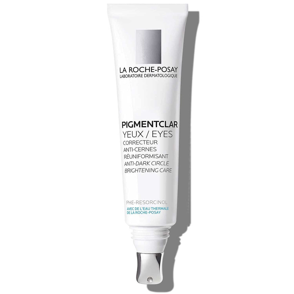 La Roche-Posay Pigmentclar Eye Cream bottle close-up highlighting brightening formula for the under-eye area.