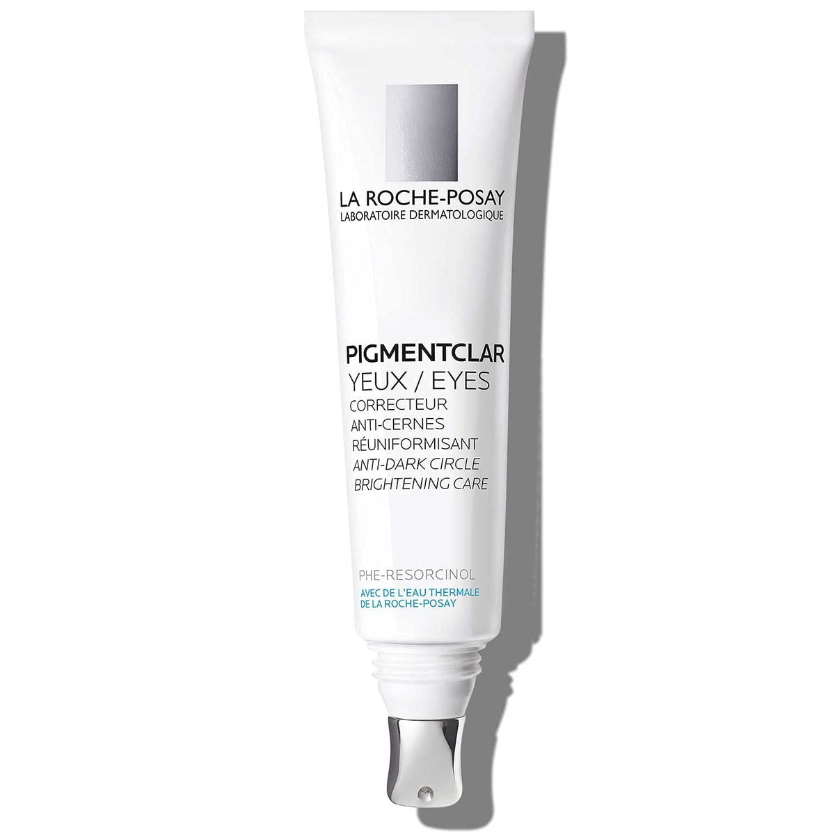 La Roche-Posay Pigmentclar Eye Cream bottle close-up highlighting brightening formula for the under-eye area.