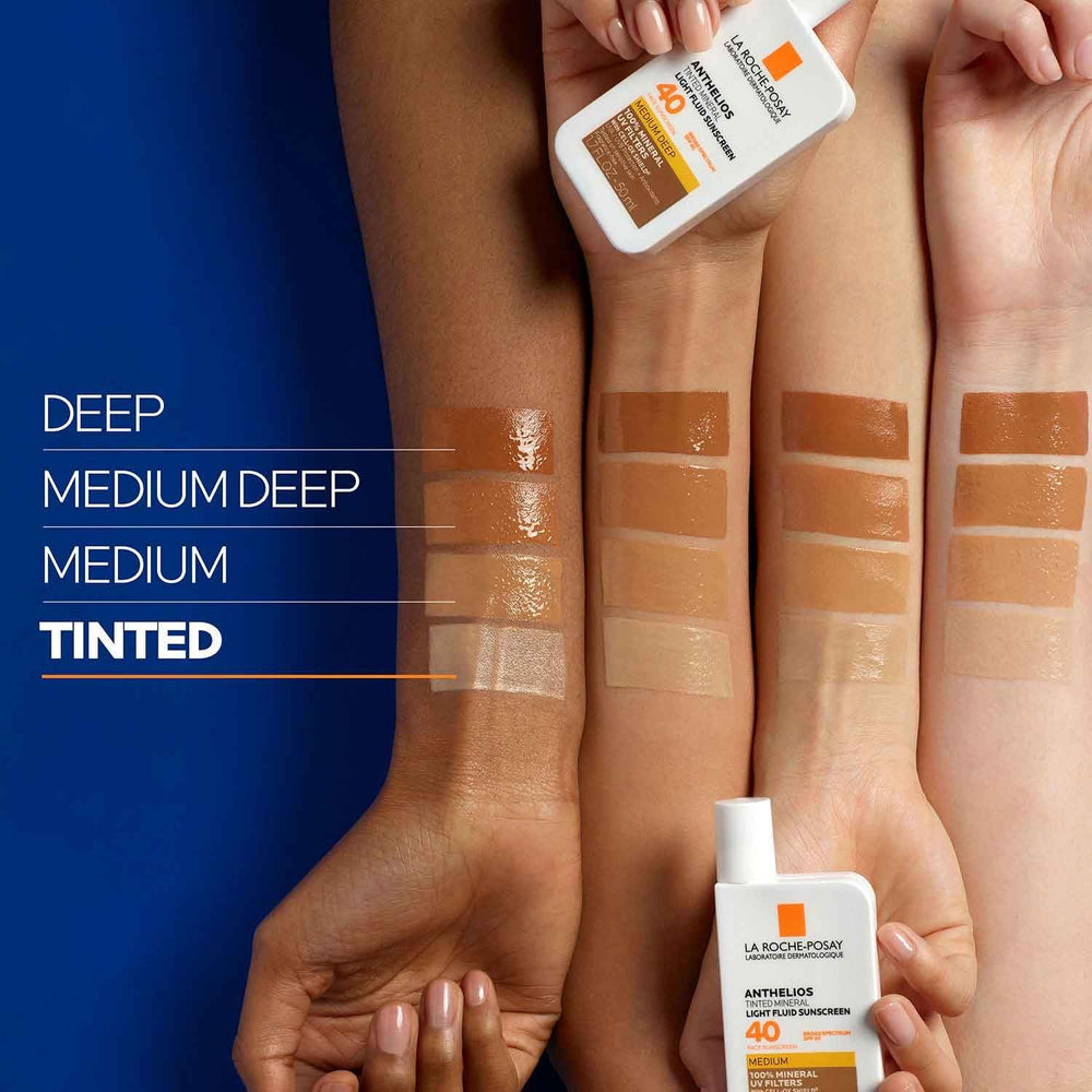 Tinted sunscreen demonstrates no white cast on skin.