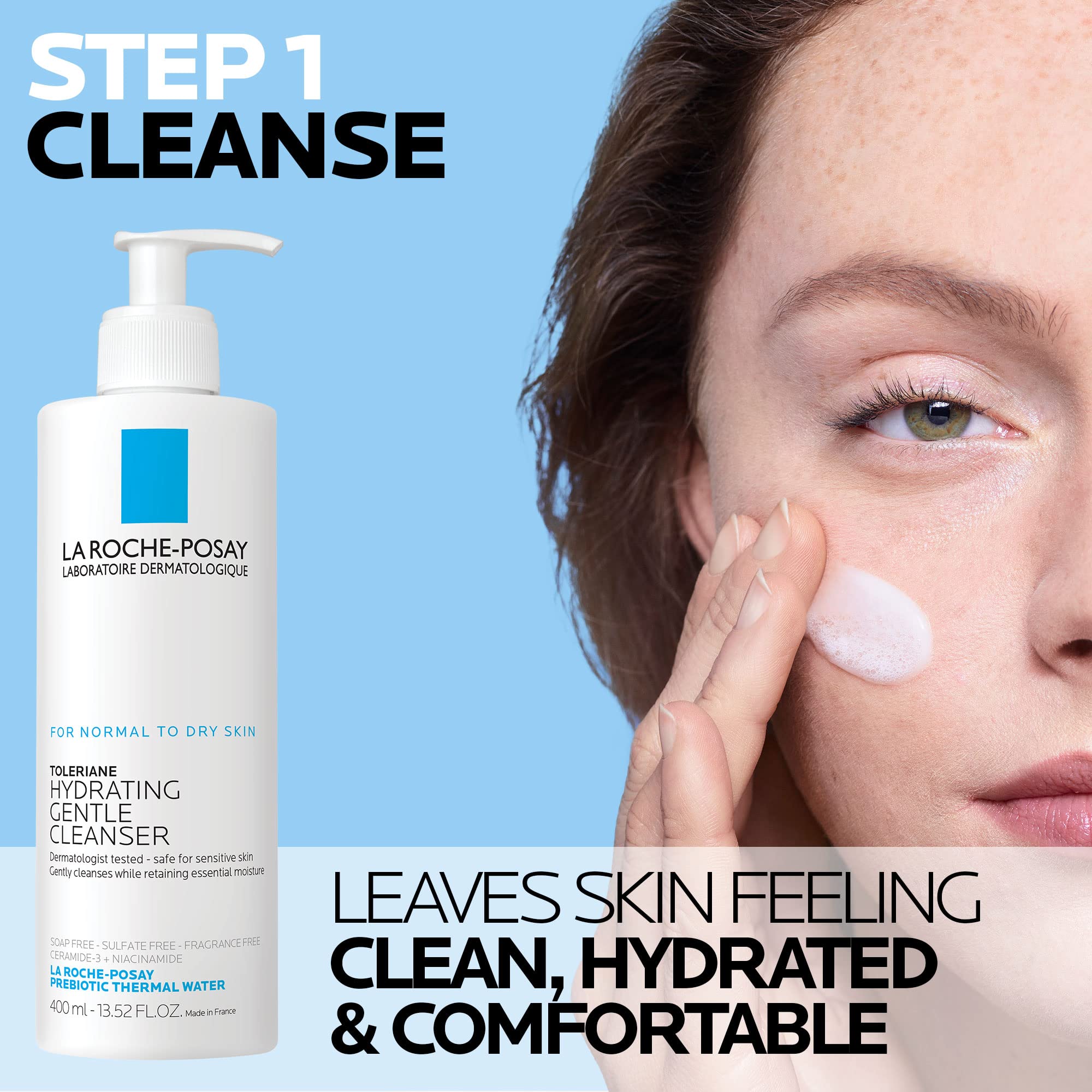 Closeup of Toleriane Hydrating Gentle Cleanser cream texture for gentle cleansing