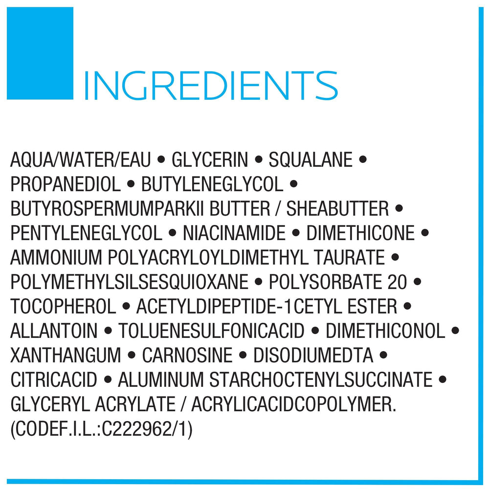 La Roche-Posay Dermallergo Night glycerin hydrates skin during nightly routine.