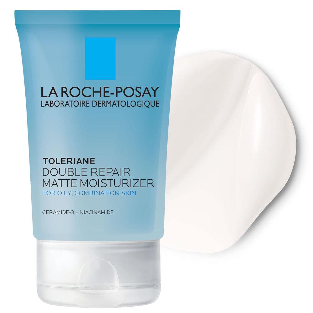 La Roche-Posay Toleriane Double Repair Matte packaging closeup shows brand and matte finish.