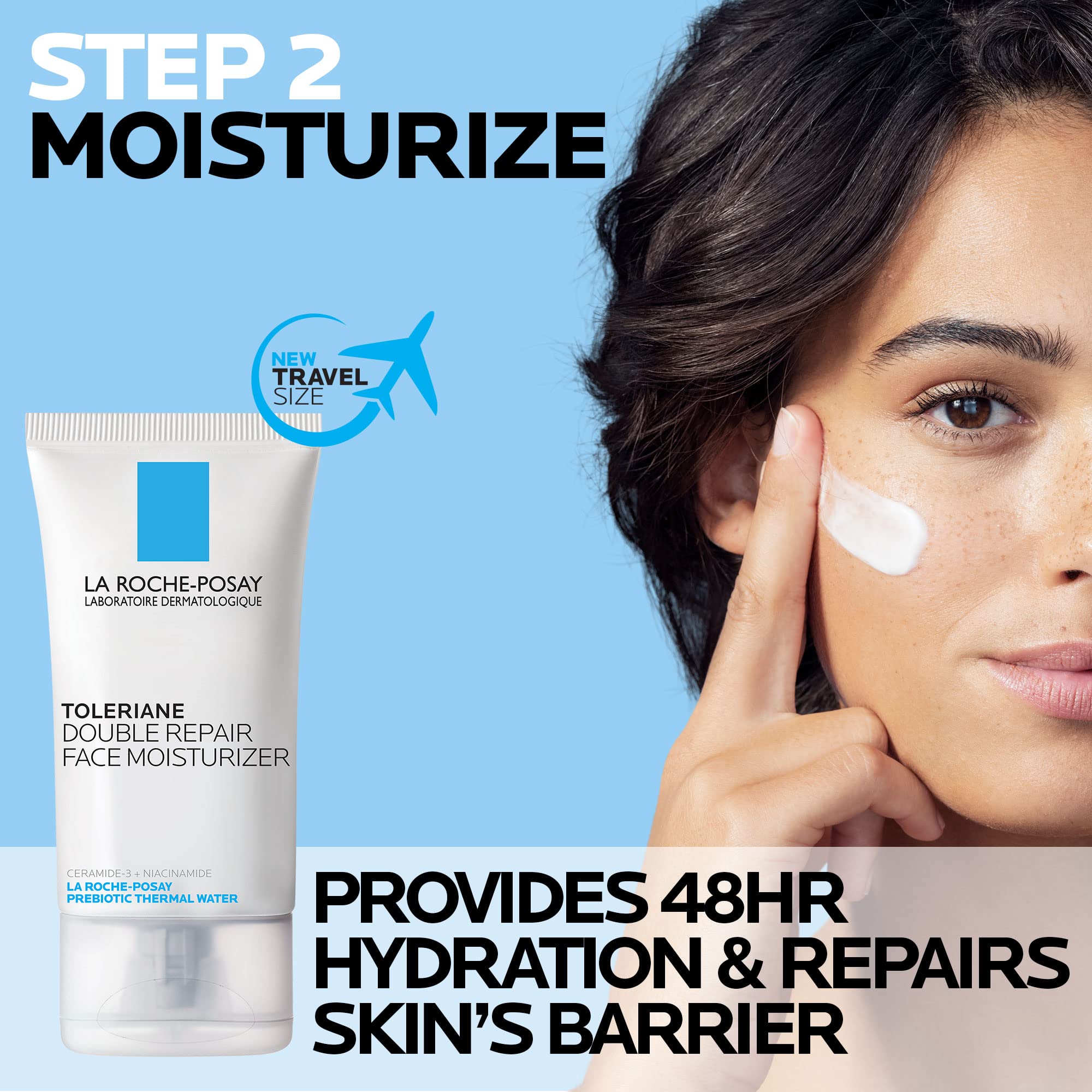Toleriane Double Repair travel-size moisturizer ready for on-the-go hydration
