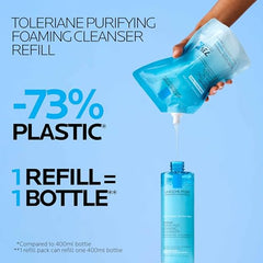 La Roche-Posay cleanser pump close-up showing gentle foam application.
