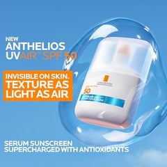 La Roche-Posay UV Air serum texture being applied for quick absorption.