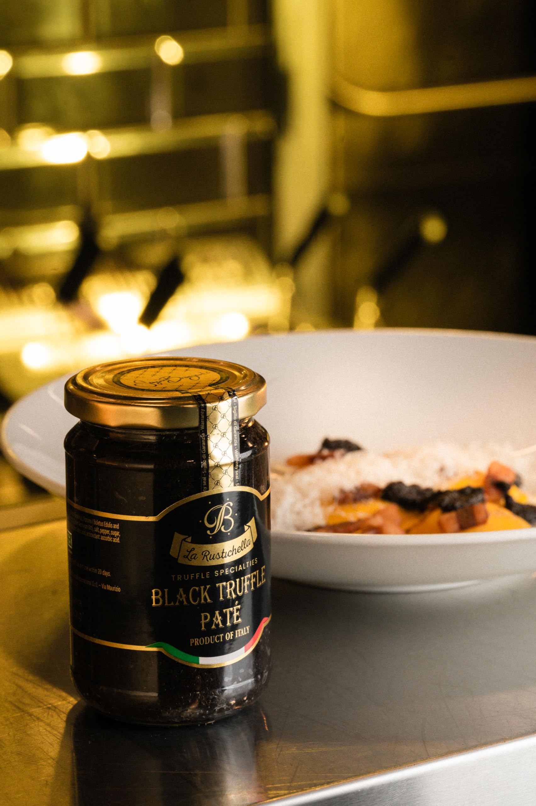La Rustichella Black Truffle Pate smooth texture close-up, ideal for elegant starters.