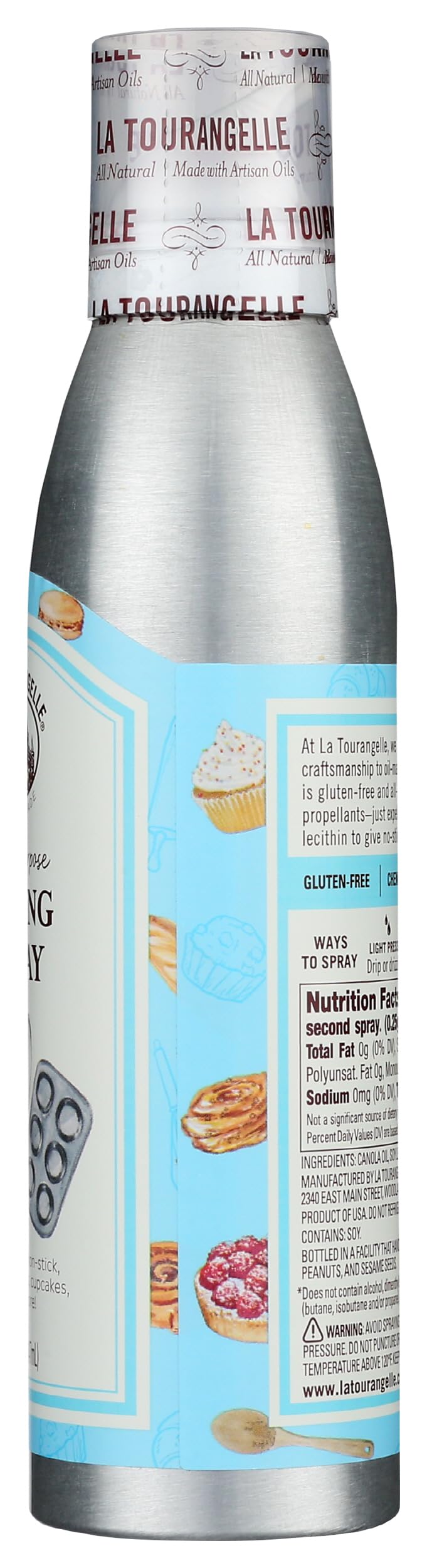 La Tourangelle baking spray packaging in a sustainable tin for kitchen storage