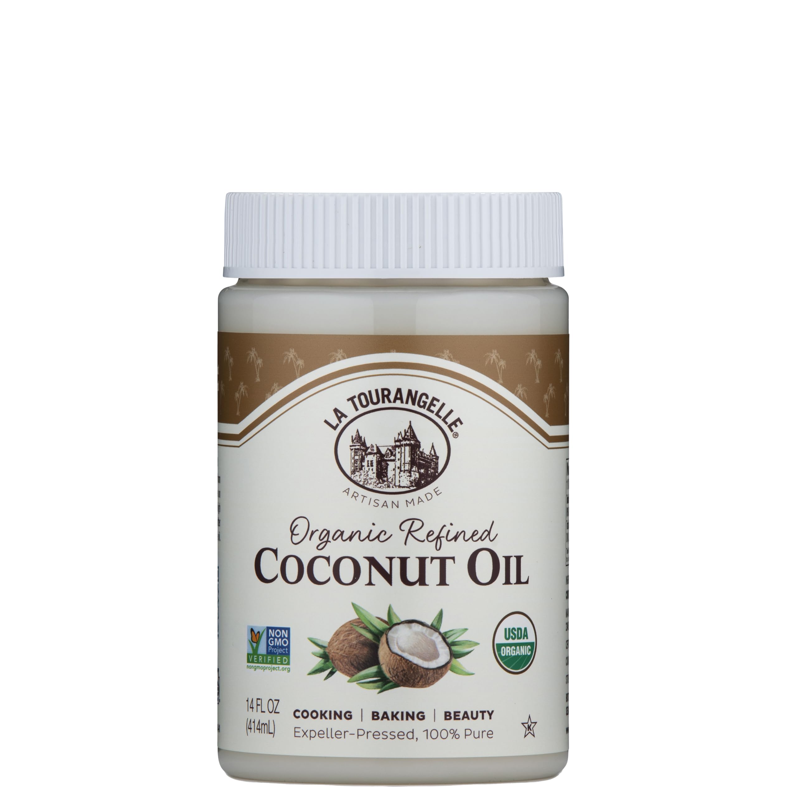 La Tourangelle Organic Refined Coconut Oil bottle pour for cooking and baking tasks