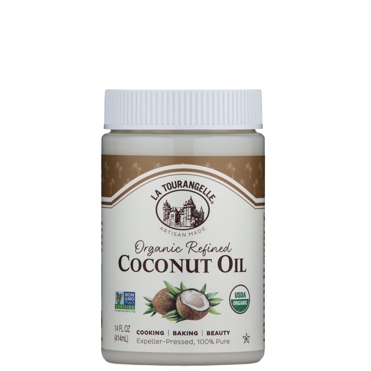 La Tourangelle Organic Refined Coconut Oil bottle pour for cooking and baking tasks