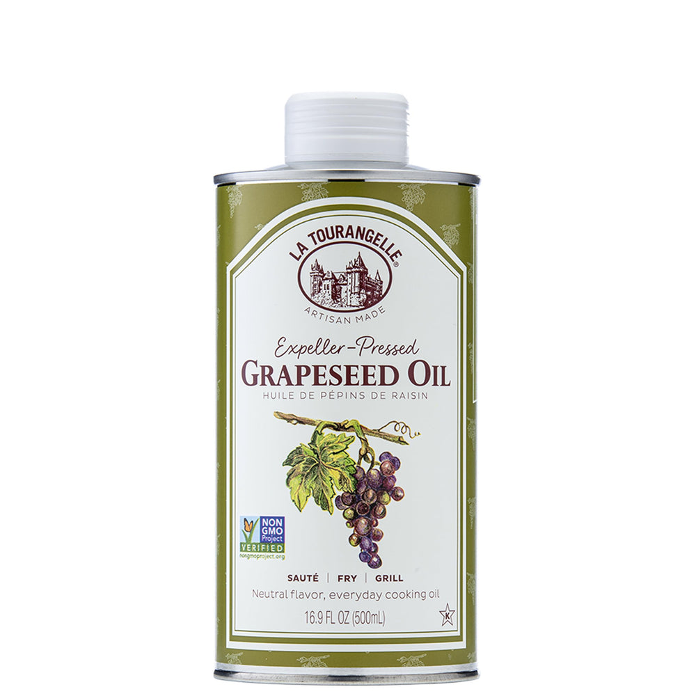La Tourangelle Grapeseed Oil bottle view suitable for high-heat cooking.