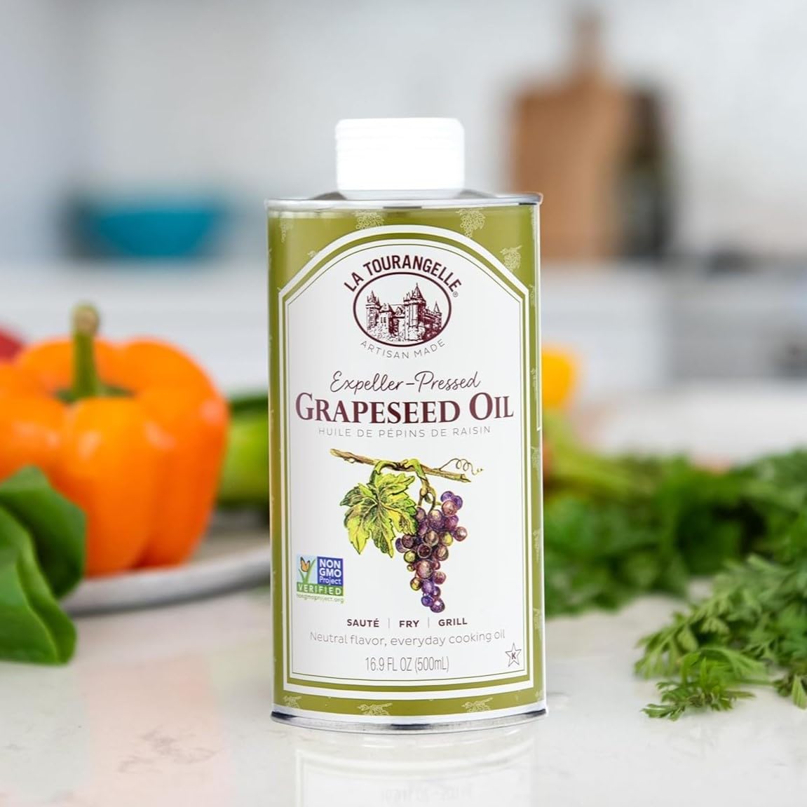 La Tourangelle Grapeseed Oil in a pan for quick stir-fries.