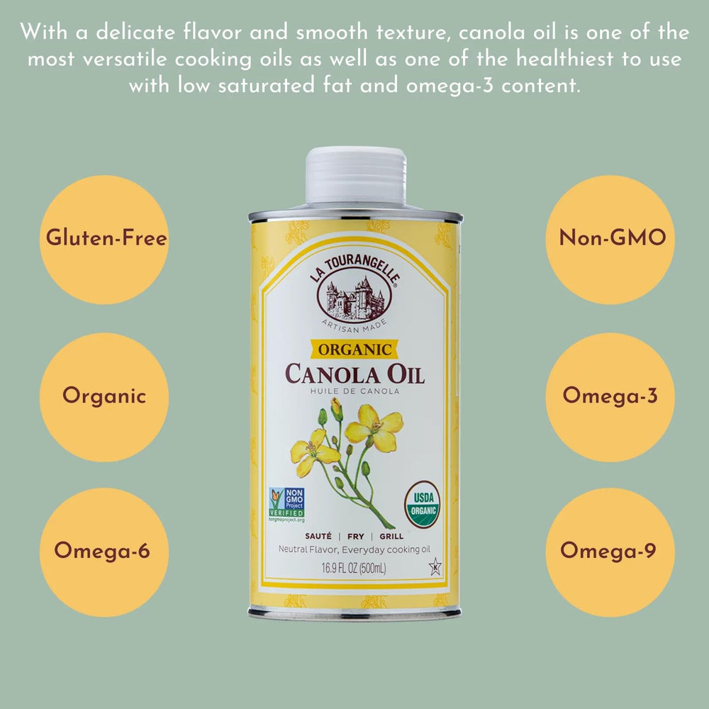 La Tourangelle Organic Canola Oil in a skillet for sautéing.