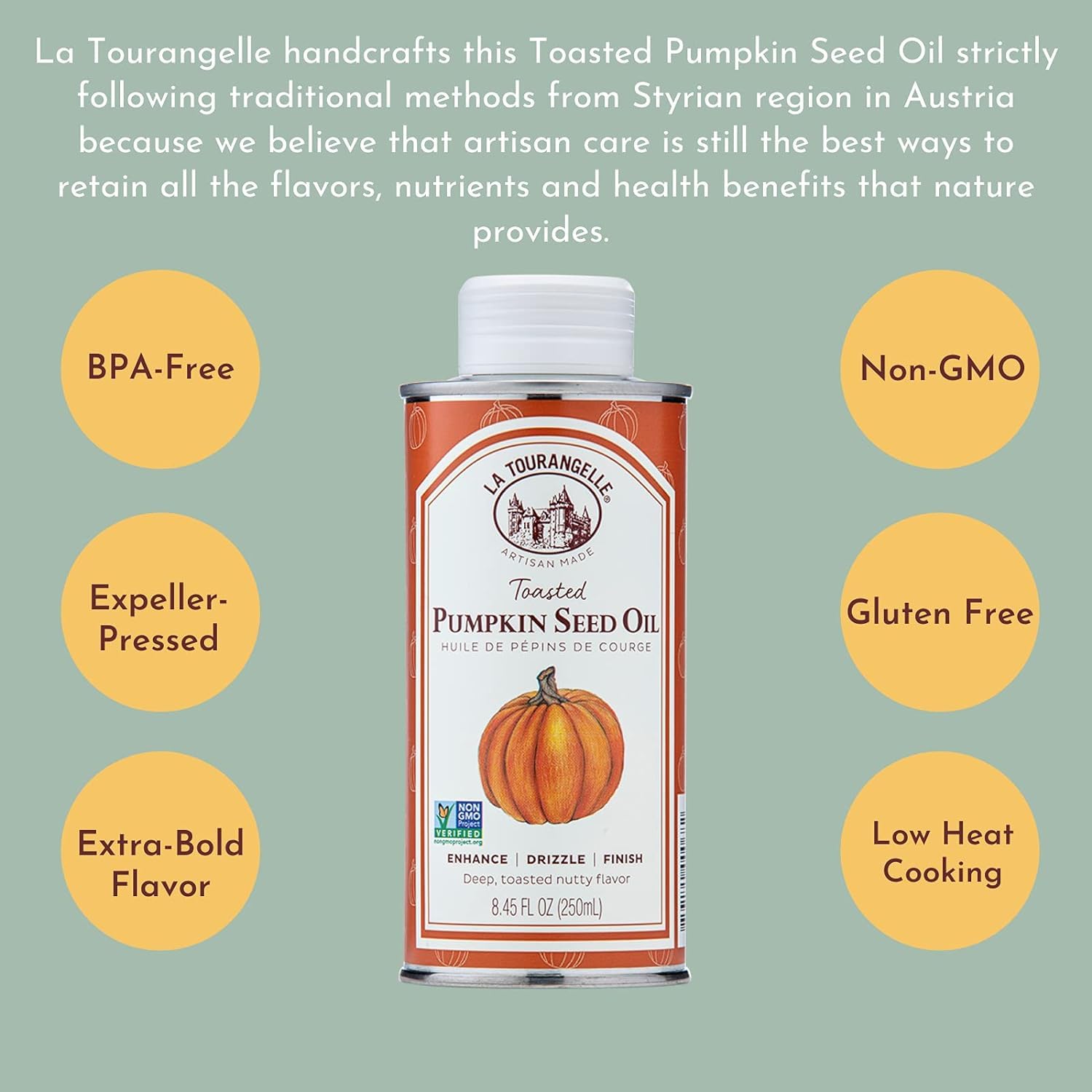 La Tourangelle Toasted Pumpkin Seed Oil finishing a creamy pasta