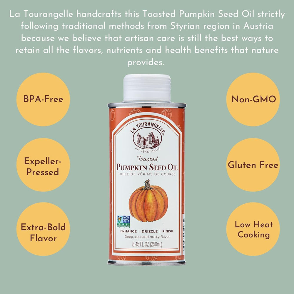 La Tourangelle Toasted Pumpkin Seed Oil finishing a creamy pasta