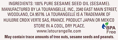 La Tourangelle toasted sesame oil label closeup emphasizes heritage and quality ingredients.