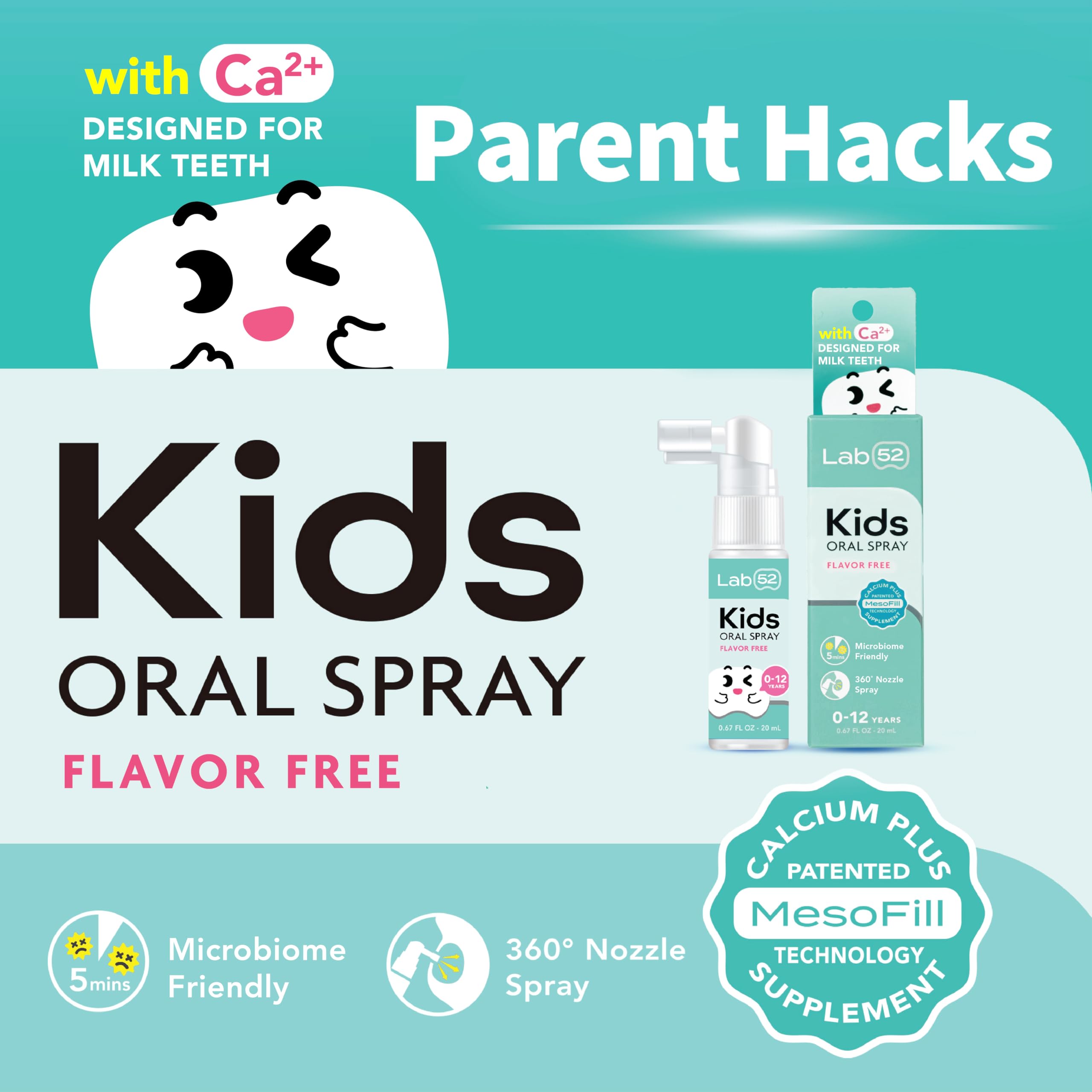 LAB52 Kids Oral Spray being sprayed during a gentle brushing session.