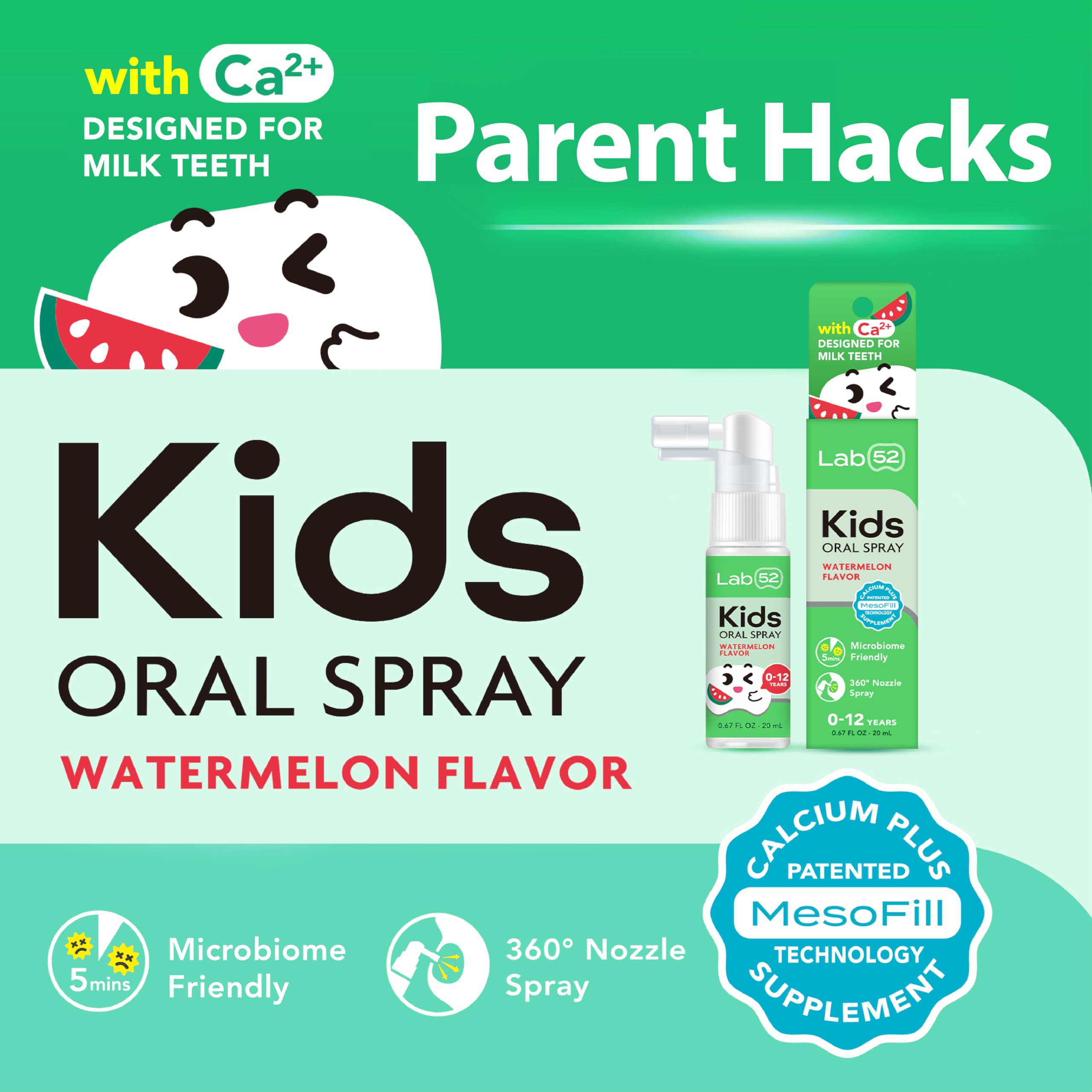 LAB52 Kids Oral Spray bottle pour demonstrates quick, no-wake night oral care