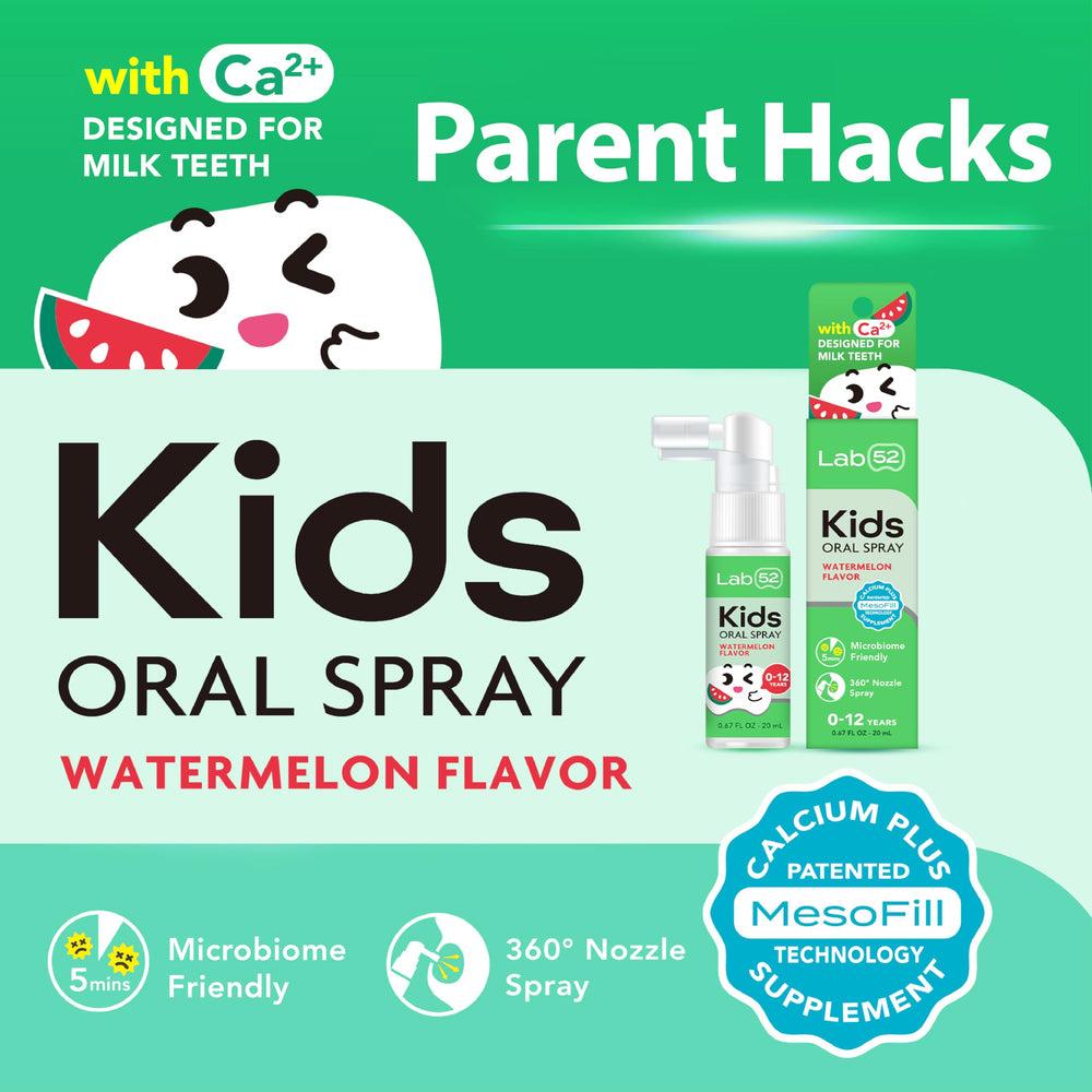 LAB52 Kids Oral Spray bottle pour demonstrates quick, no-wake night oral care