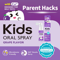 LAB52 Kids Oral Spray makes brushing fun with grape flavor reward.