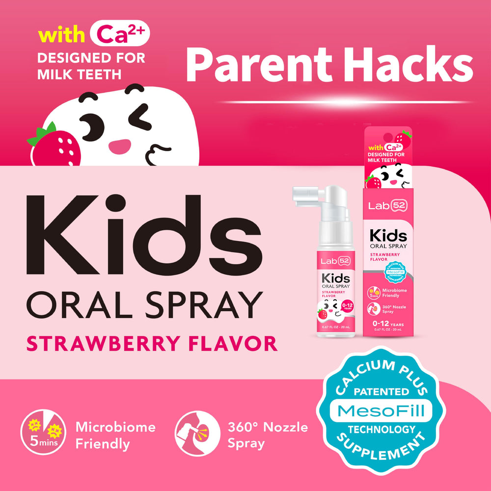 LAB52 Kids Oral Spray shown as a brushing reward after brushing.