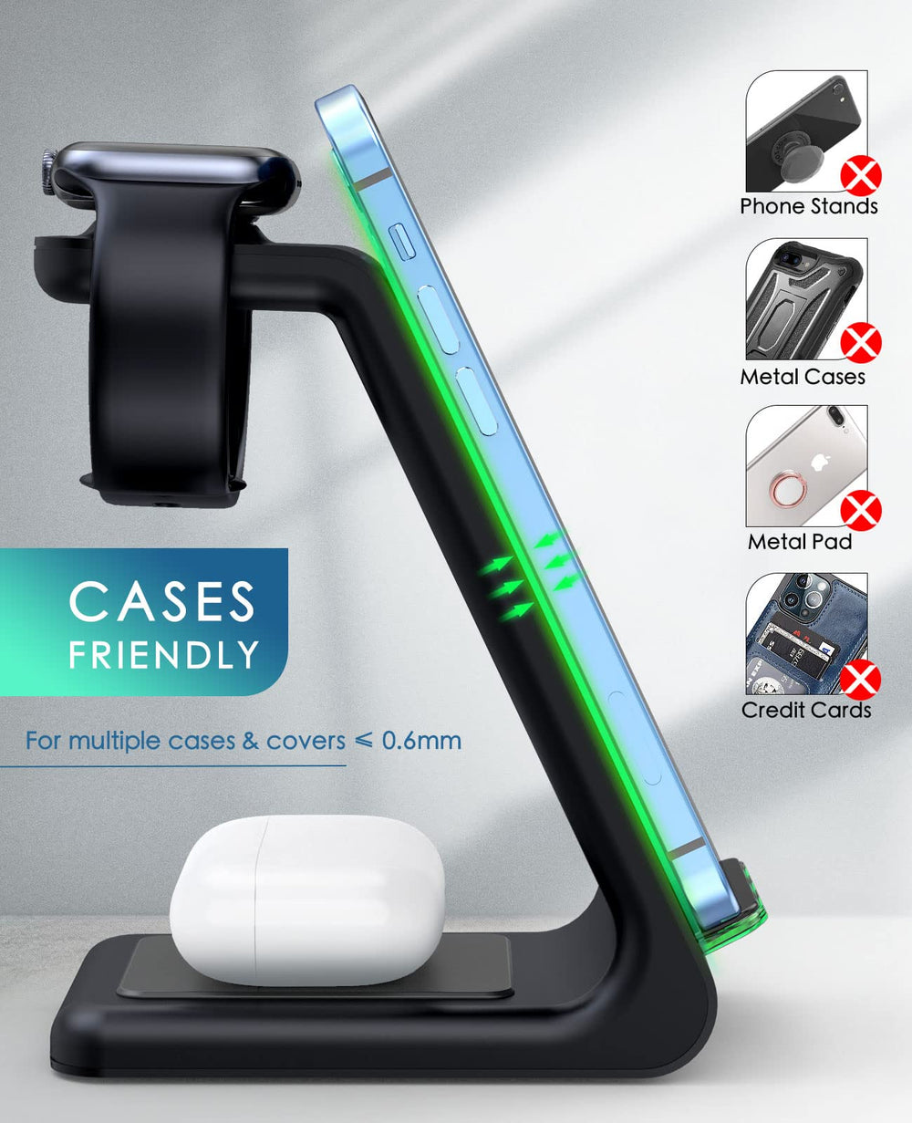 LABJOB iphone watch airpods alignment demonstrates all-in-one charging on desk