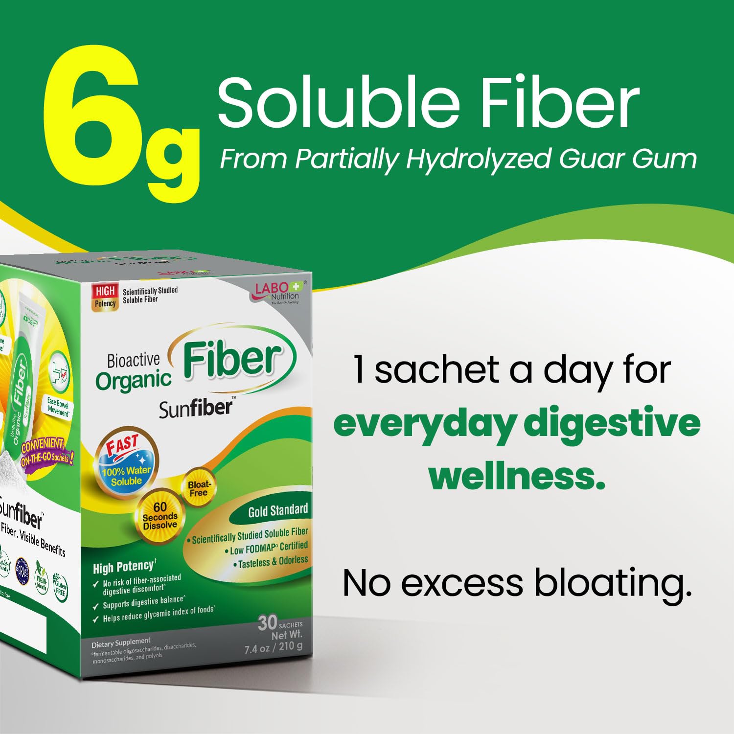LABO Nutrition Bioactive Organic Fiber Sunfiber PHGG dissolves quickly in water for a clear beverage.