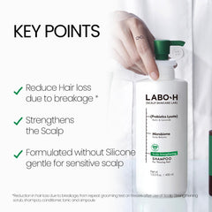 LABO-H creamy lather close-up showing hydrating scalp care in action.