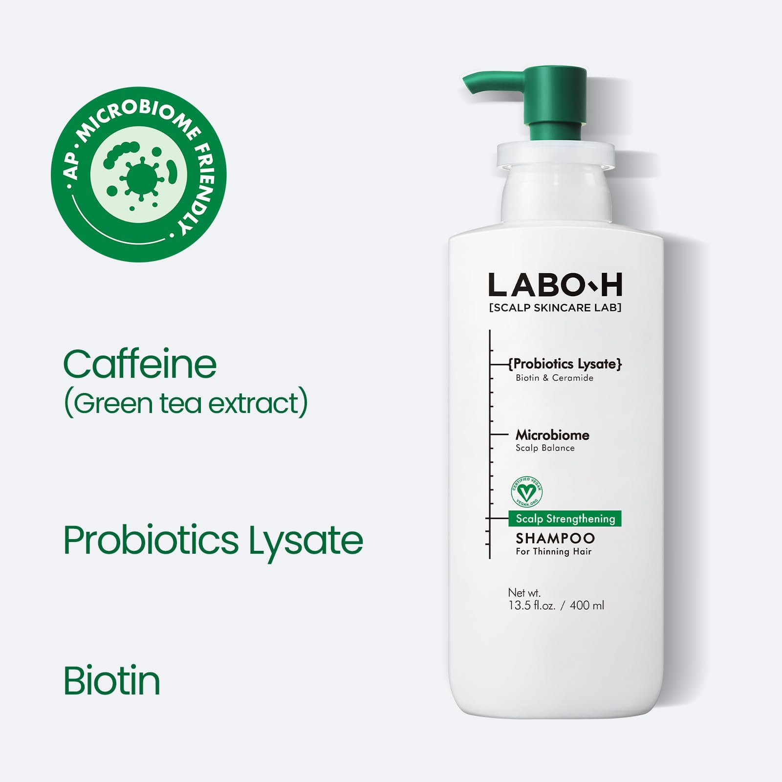 LABO-H label front highlighting vegan paraben-free formulation for the product.
