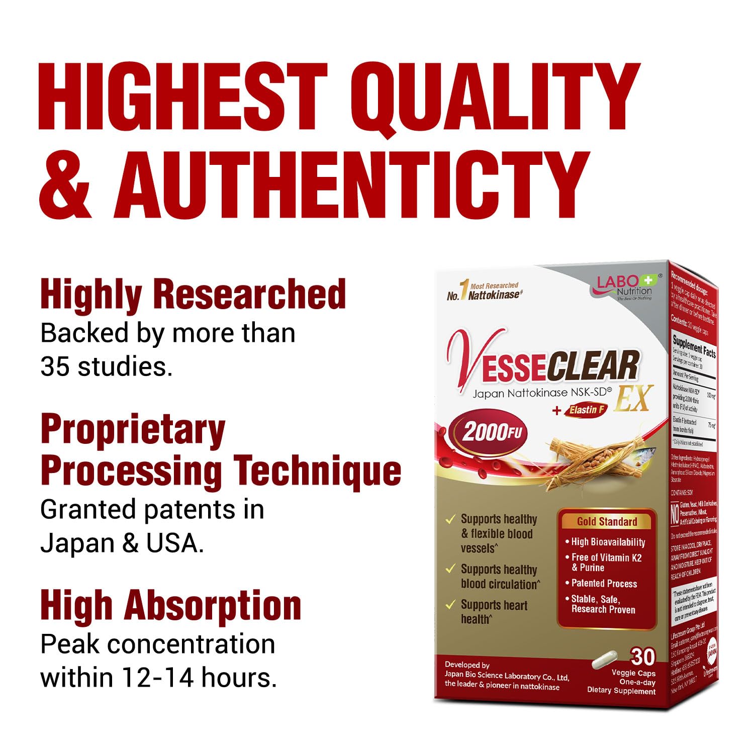 LABO Nutrition NSK-SD nattokinase 2000 FU provides potent cardiovascular support.