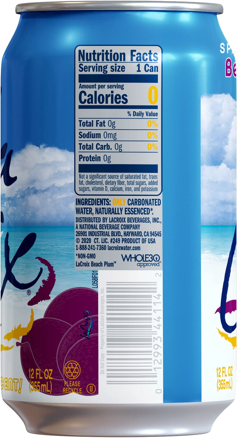 La Croix Beach Plum can side view highlighting a sleek can for on-the-go hydration