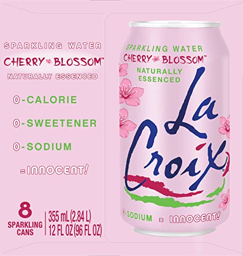 La Croix Cherry Blossom glass with ice presents an elegant, refreshing pour.