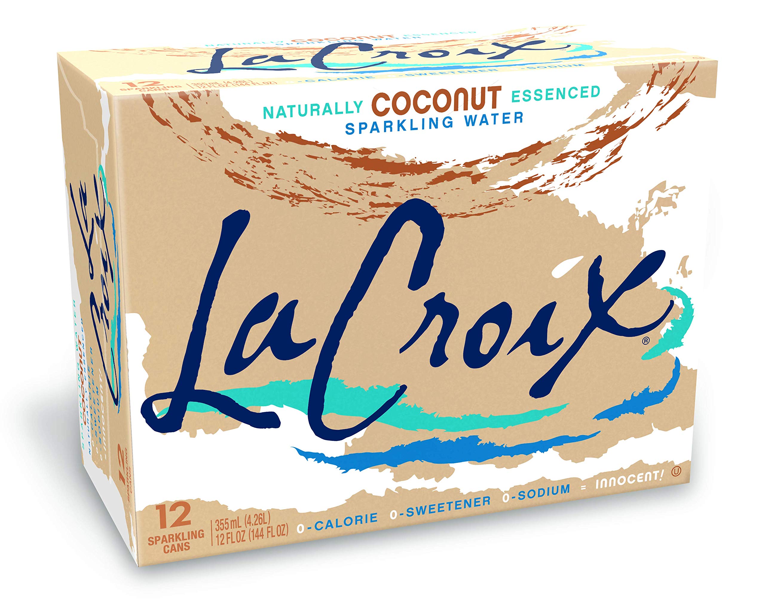 La Croix Coconut can on ice, refreshing coconut flavor.