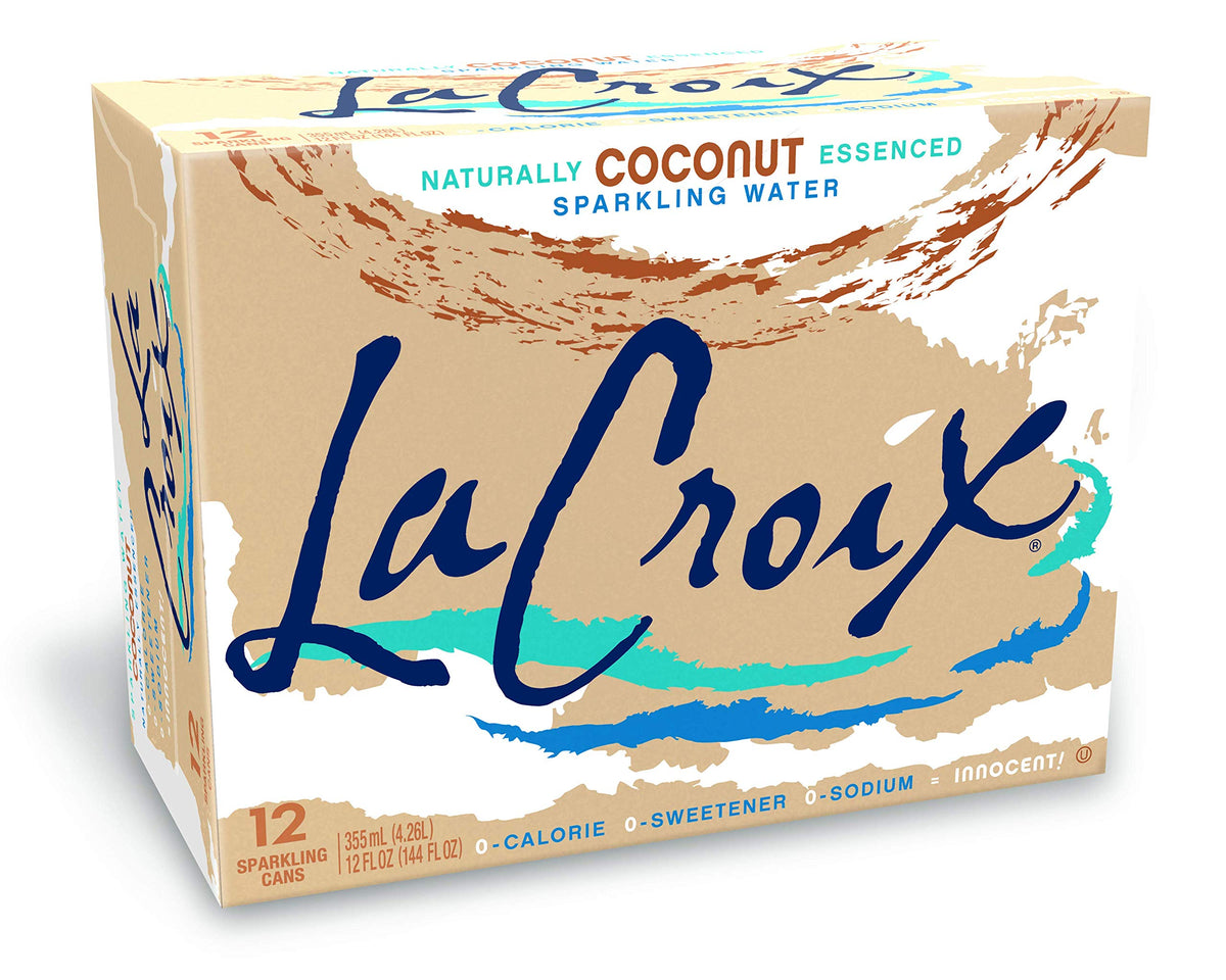 La Croix Coconut can on ice, refreshing coconut flavor.
