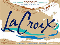 La Croix Coconut closeup reveals natural essences aroma.