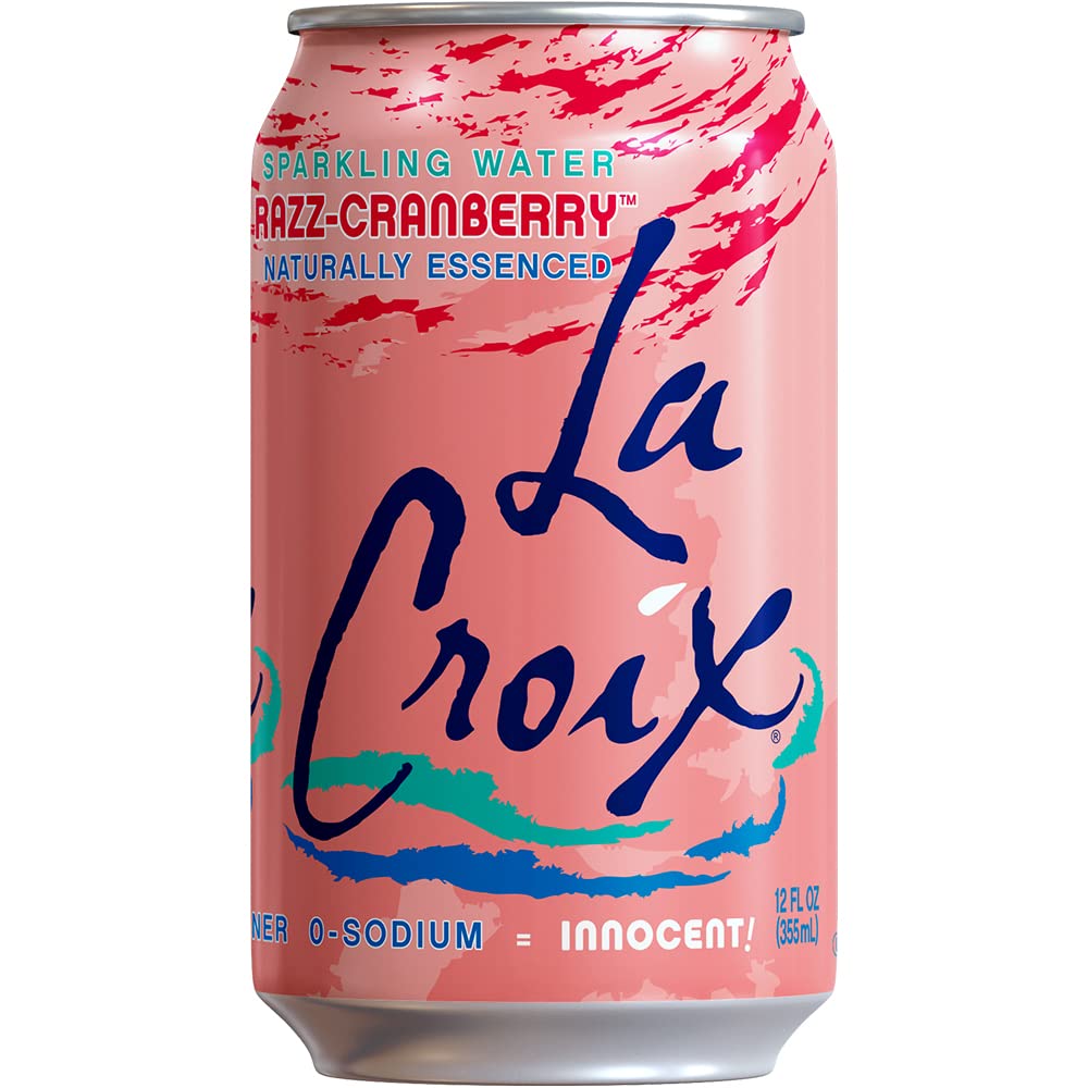 La Croix Cran-Raspberry kitchen setup; zero-sweeteners beverage option for family.