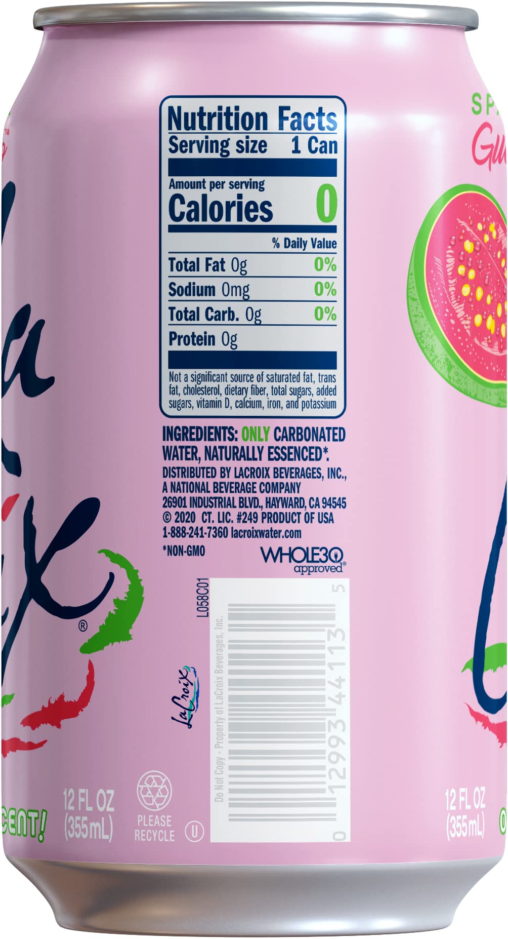 La Croix Guava Sao Paulo bottle side view showing vibrant aroma and zero calories