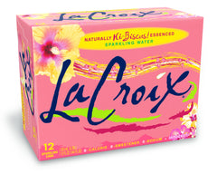 La Croix Hi-Biscus bottle close-up shows natural essences and a refreshing aroma.