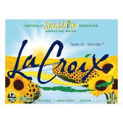 La Croix Sunshine label details emphasize Non-GMO, Kosher, and Whole30 compatibility