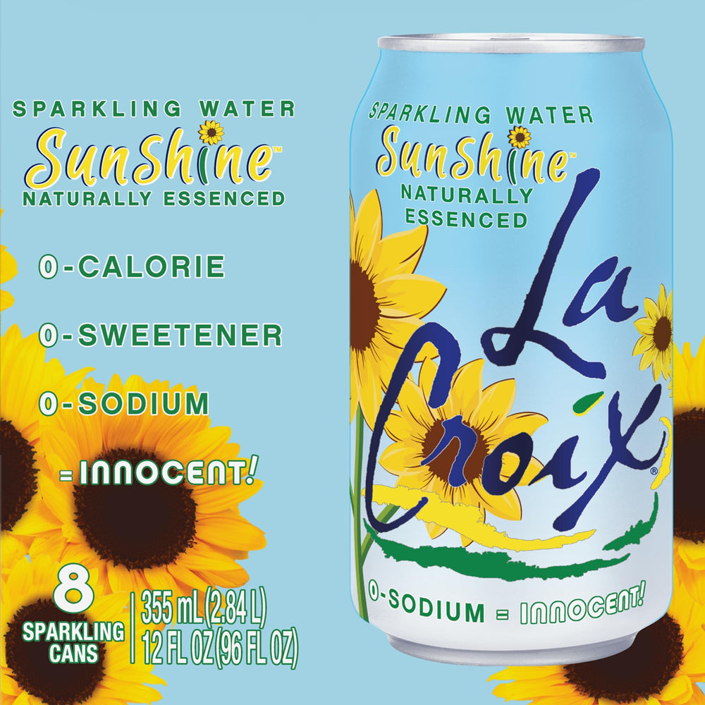 La Croix Sunshine poolside scene highlighting sunny, sparkling hydration.