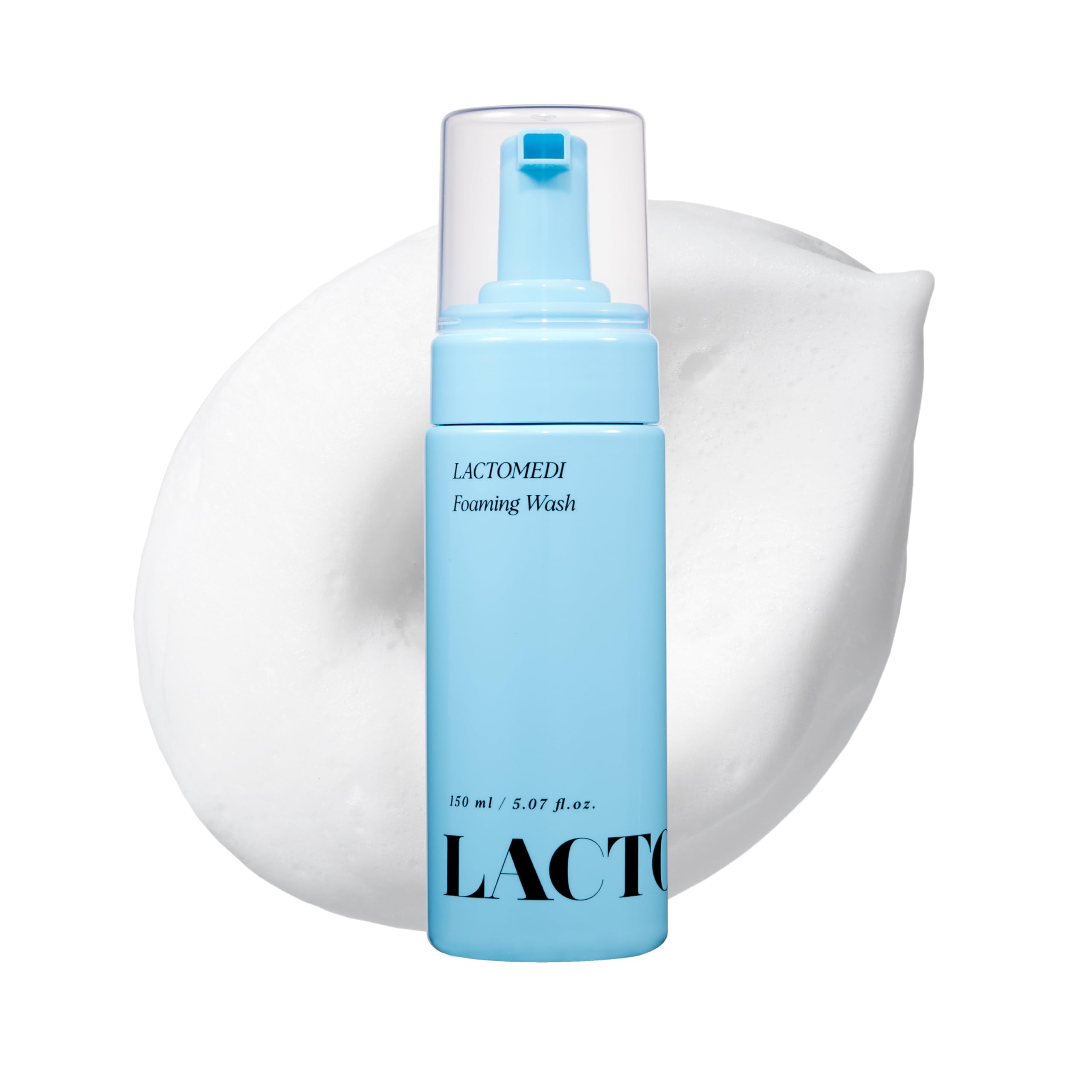 LACTOMEDI Feminine Foaming Wash bottle with pump for controlled, gentle cleansing.