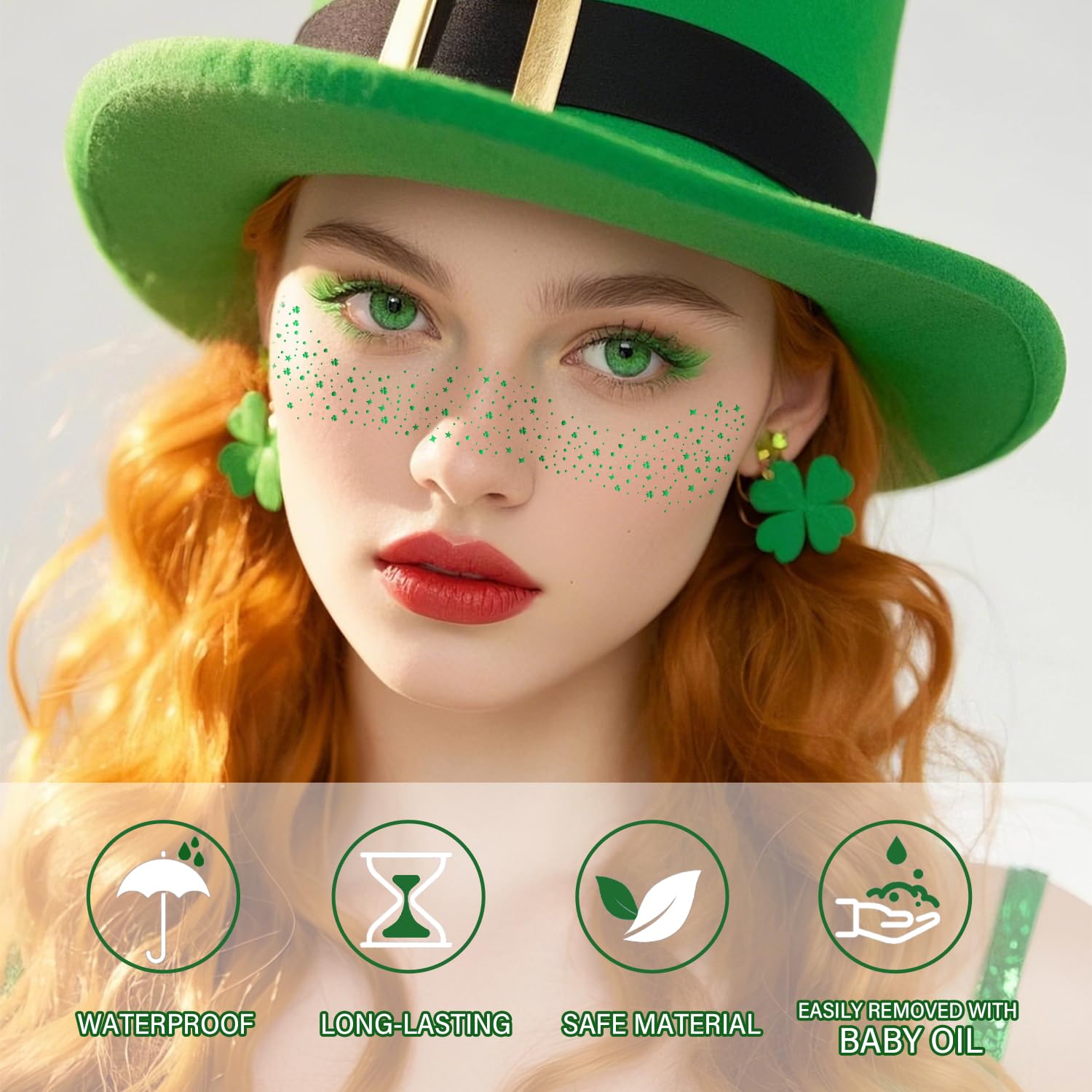 LADDYFOX St. Patrick's Day glitter freckles for all-day shimmer.